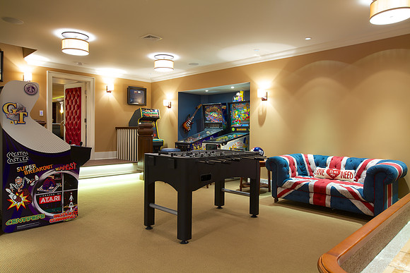 Princeton home's basement game room.
